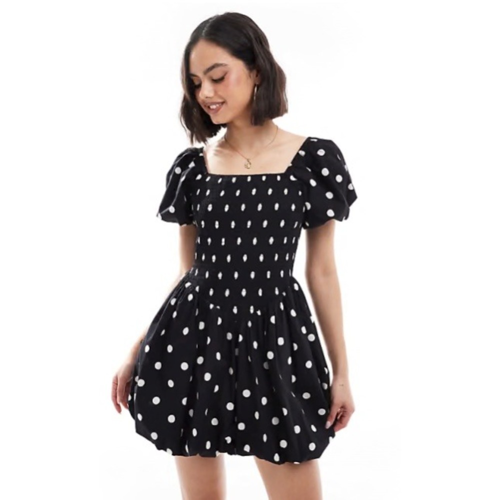 Miss Selfridge Bubble Hem Mini Dress Black White Polka Dot Size 8 Sold Out